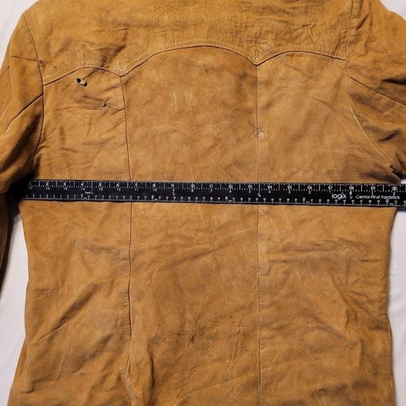 Vintage Robert Lewis Idea Heavy Leather Jacket Tan Distressed Men's Size 40 - Picture 6 of 16